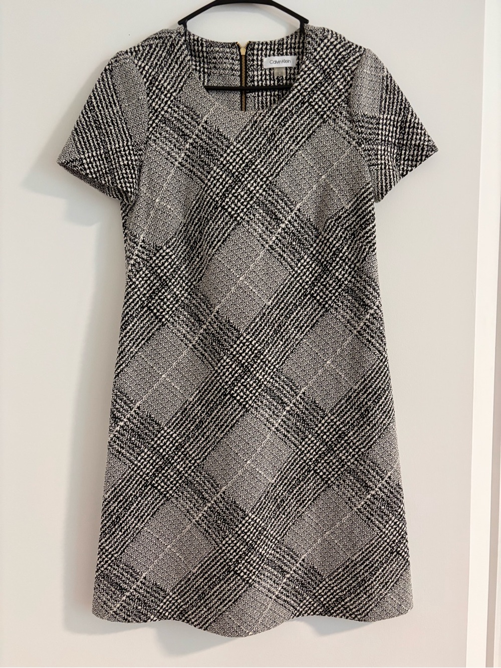 Calvin Klein Black & White Plaid A-Line Mini Dress